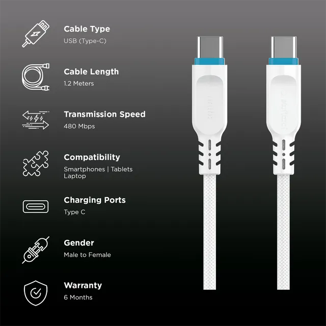 Stuffcool TUG Braided 60W USB-C to USB-C Cable White